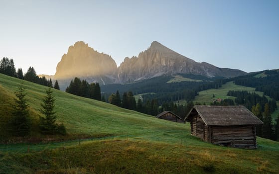 Panoramic image of landscape in South Tirol with famous Seiser Alp, Italy, Europe