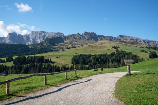 Panoramic image of landscape in South Tirol with famous Seiser Alp, Italy, Europe