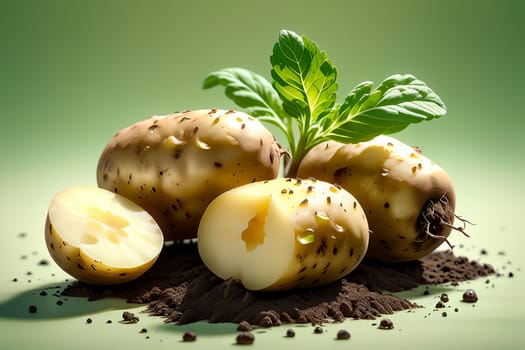 planting potatoes isolated on light green background