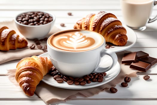 coffee with whipped milk foam in a cup. AI generated image.