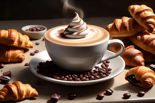 coffee with whipped milk foam in a cup. AI generated image.