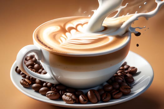 coffee with whipped milk foam in a cup. AI generated image.