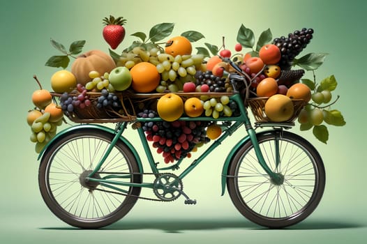 bike with lots of fruits . AI generated image.