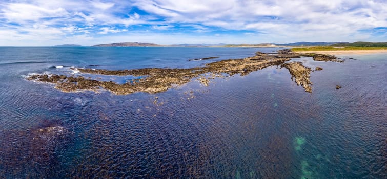 Aerial view of Carrickfad at Narin Beach by Portnoo County Donegal, Ireland.