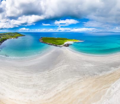 Aerial view of the Inishkeel and the awarded Narin Beach by Portnoo, County Donegal, Ireland.