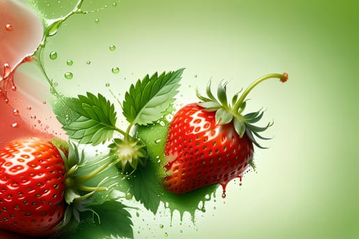 fresh ripe red strawberries isolated on green background