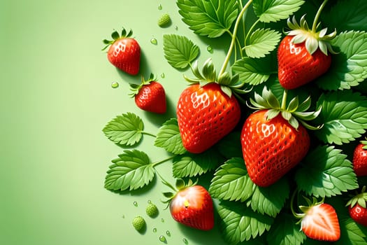 fresh ripe red strawberries isolated on green background