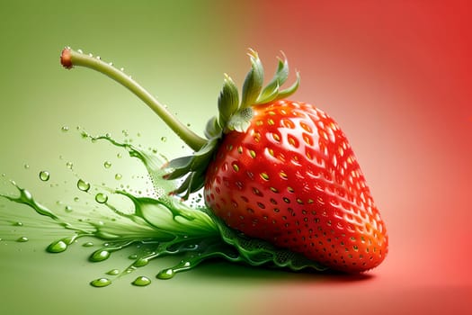 fresh ripe red strawberries isolated on green background