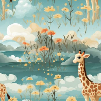 Seamless pattern with giraffe on a natural background. Selective soft focus.