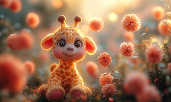 3d cartoon giraffe on a blurred background. Selective soft focus.