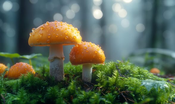A group of mushrooms on a blurred background. Selective soft focus.