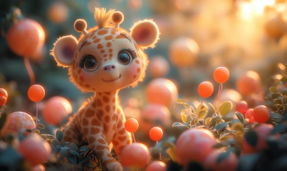 3d cartoon giraffe on a blurred background. Selective soft focus.