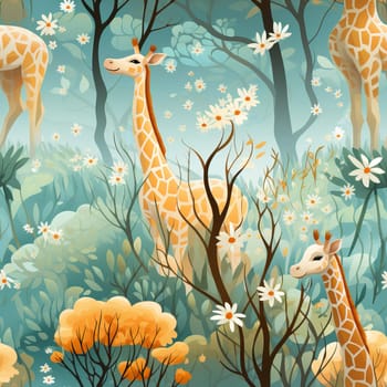 Seamless pattern with giraffe on a natural background. Selective soft focus.