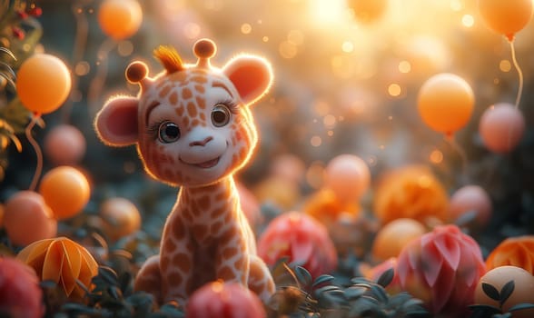 3d cartoon giraffe on a blurred background. Selective soft focus.