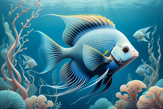 beautiful fish swims in the water. AI generated image.