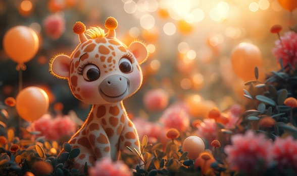 3d cartoon giraffe on a blurred background. Selective soft focus.