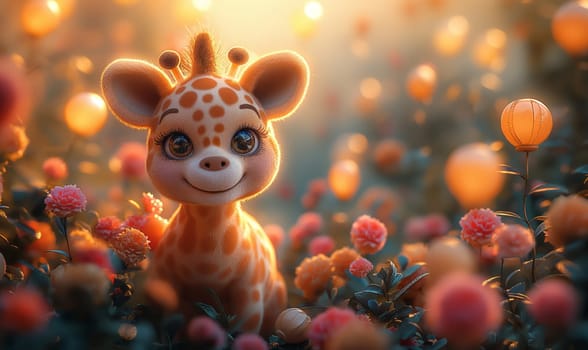 3d cartoon giraffe on a blurred background. Selective soft focus.