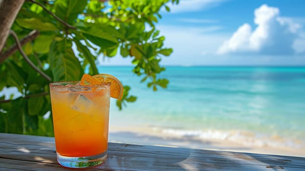 fresh juicy orange juice on the seashore, drink , selective focus