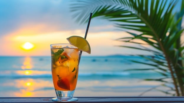 fresh juicy orange juice on the seashore, drink , selective focus