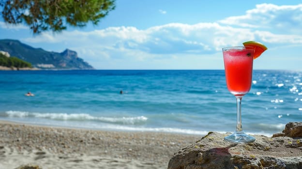 fresh juicy orange juice on the seashore, drink , selective focus