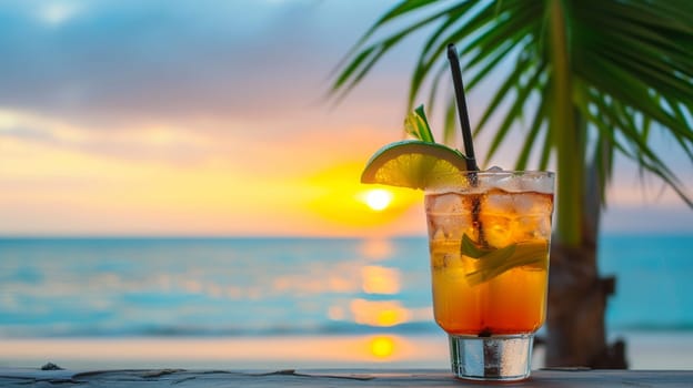 fresh juicy orange juice on the seashore, drink , selective focus