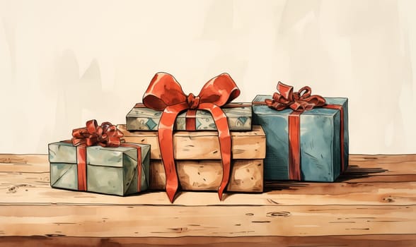 Drawn gift box on the table. Selective soft focus.