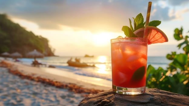 fresh juicy orange juice on the seashore, drink , selective focus