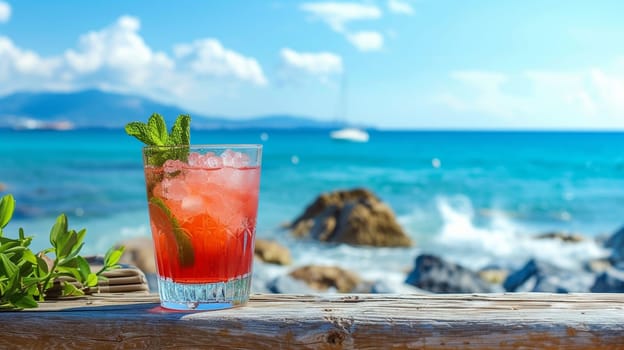 fresh juicy orange juice on the seashore, drink , selective focus