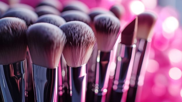 Cosmetic makeup brushes, selective focus, beauty Generative AI,