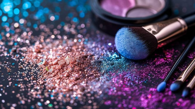 Cosmetic makeup brushes, selective focus, beauty Generative AI,