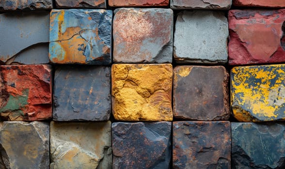 Abstract background texture made of colored stone tiles. Selective soft focus.