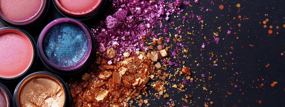 cosmetics glitter and makeup shadows. beauty Selective focus.