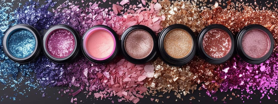 cosmetics glitter and makeup shadows. beauty Selective focus.