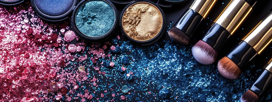 cosmetics glitter and makeup shadows. beauty Selective focus.