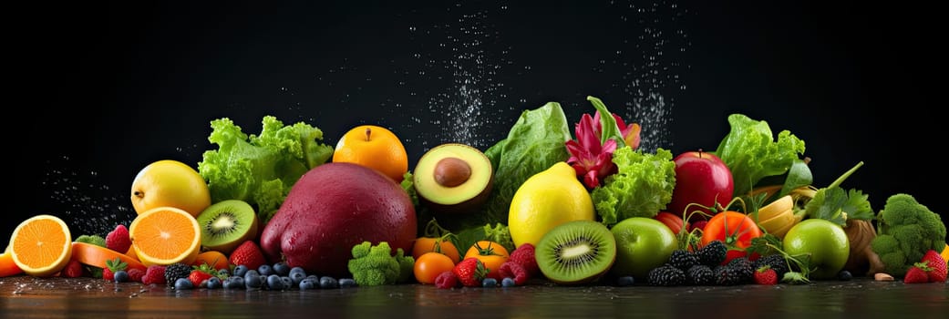 Multicolored, juicy vegetables and fruits on a table, healthy and wholesome food, Healthy Food Concept, Generative AI