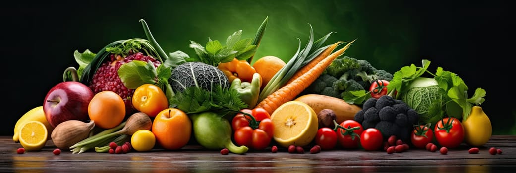 Multicolored, juicy vegetables and fruits on a table, healthy and wholesome food, Healthy Food Concept, Generative AI