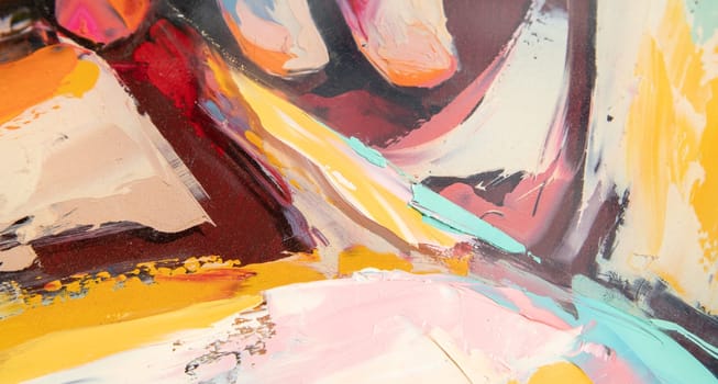 A fragment of the oil painting art. Art was painted with a palette knife and oil paints on round plywood. Conceptual abstract picture.