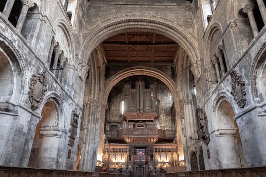 London, UK - Feb 27, 2024 - Interior view of The Church of St Bartholomew the Great in the City of London. Space for text, Selective focus.