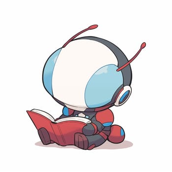 Hand Drawn Cute Ant Astronaut Reads Book in Anime Style. Kawaii Style Illustration. Space Insect Cartoon Drawing on White Background.