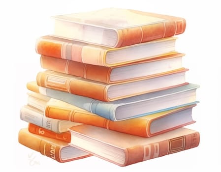 Hand Drawn Cute Stack of Books in Pastel Colors. Stack of Books Illustration Isolated on White Background.