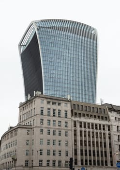 London, UK - Feb 27, 2024 - Architectural design of The modern 20 (Walkie-Talkie) and Different building on Fenchurch Street in the City of London. Space for text, Selective focus.