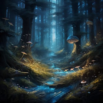 Enchanted Mystical forest Dreamy Fairy Environment Pintable Background. Graphic Forest Floral Game Asset.