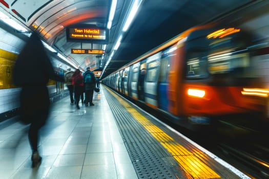 Blurred motion of busy commuters on train station during rush hours, Busy subway station.