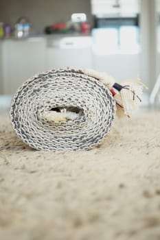 carpet texture background on wooden floor with copy space .