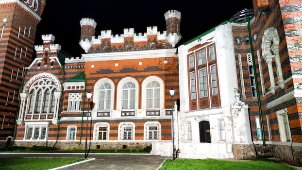 Castle with a tower at night in dark