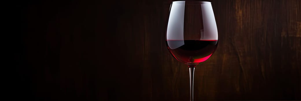 Red wine glass on dark background, banner, copy space, Generative AI