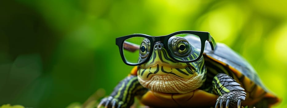 funny turtle with big glasses, animals. Generative AI,