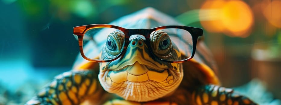 funny turtle with big glasses, animals. Generative AI,