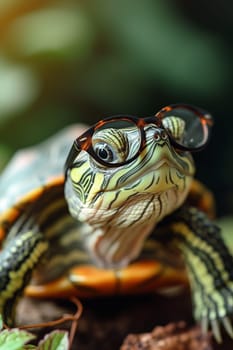 funny turtle with big glasses, animals. Generative AI,