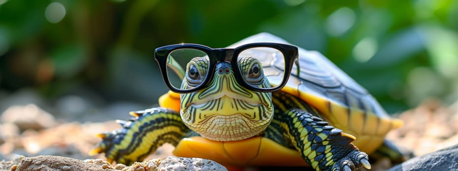 funny turtle with big glasses, animals. Generative AI,